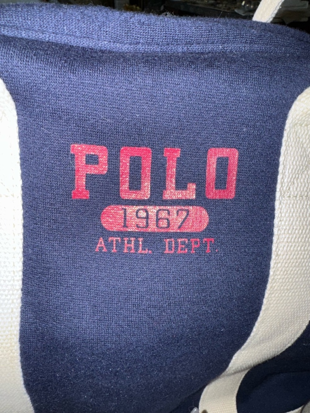 Rare Polo by Ralph Lauren Navy Tote with Red Logo and Cream Straps - Picture 3 of 16